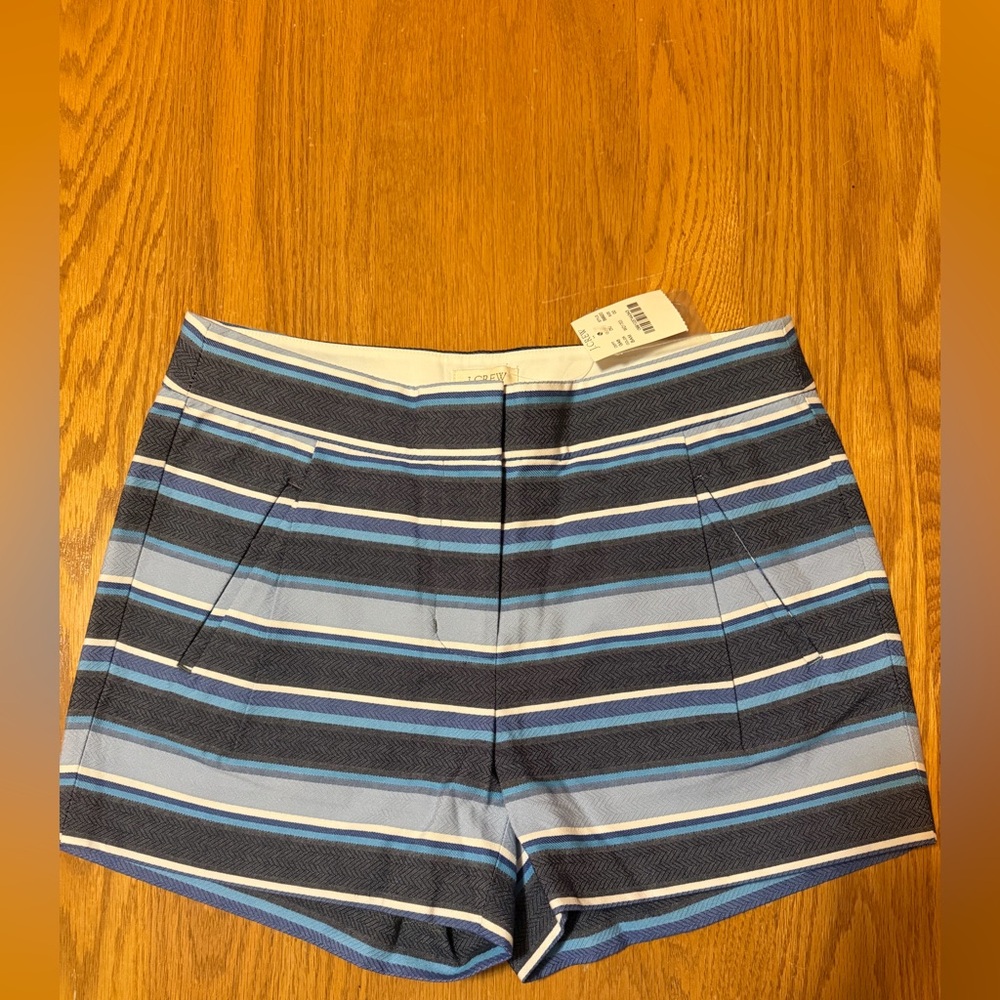 NWT  J Crew Shorts Womens Size 00 Blue Striped Textured Pockets